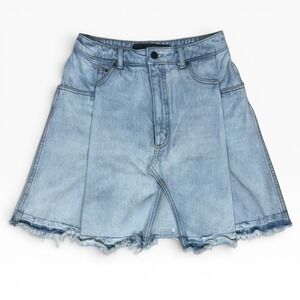 Alexander Wang Denim Mini Skirt Womens 28 Light Blue Raw Hem Paneled Made in USA